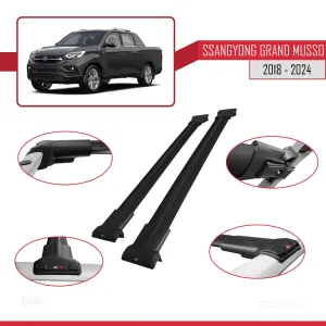 Ssangyong Grand Musso 2018 ve Sonrası ile Uyumlu FLY Model Ara Atkı Tavan Barı SİYAH thumb 5