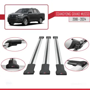 Ssangyong Grand Musso 2018 ve Sonrası ile Uyumlu FLY Model Ara Atkı Tavan Barı GRİ 3 ADET BAR thumb 5