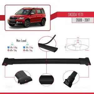 Skoda Yeti 2009-2017 Arası ile Uyumlu FLY Model Ara Atkı Tavan Barı SİYAH thumb 4