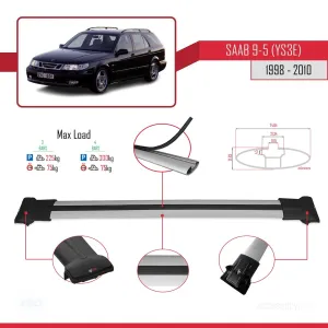 Saab 9-5 (YS3E) 1998-2010 Arası ile Uyumlu FLY Model Ara Atkı Tavan Barı GRİ 3 ADET BAR thumb 4
