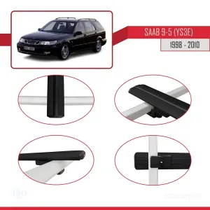 Saab 9-5 (YS3E) 1998-2010 Arası ile uyumlu Basic Model Ara Atkı Tavan Barı SİYAH 3 ADET thumb 4