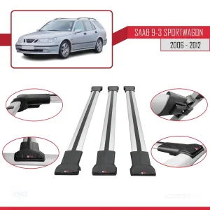 Saab 9-3 Sportwagon 2006-2012 Arası ile Uyumlu FLY Model Ara Atkı Tavan Barı GRİ 3 ADET BAR thumb 5