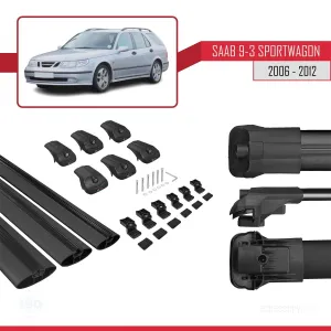 Saab 9-3 Sportwagon 2006-2012 Arası ile uyumlu ACE-1 Ara Atkı Tavan Barı SİYAH 3 ADET BAR thumb 5