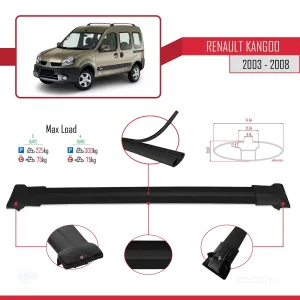 Renault Kangoo 2003-2008 Arası ile uyumlu FLY Model Ara Atkı Tavan Barı SİYAH 3 ADET BAR thumb 4