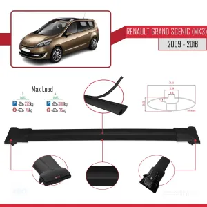 Renault Grand Scenic (Mk3) 2009-2016 Arası ile Uyumlu FLY Model Ara Atkı Tavan Barı SİYAH 3 ADET BAR thumb 4