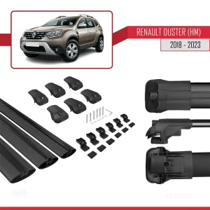 Renault Duster (HM) 2018-2023 Arası ile uyumlu ACE-1 Ara Atkı Tavan Barı SİYAH 3 ADET BAR thumb 5