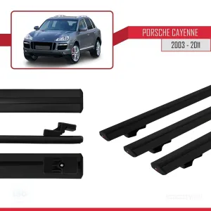 Porsche Cayenne 2003-2011 Arası ile uyumlu Basic Model Ara Atkı Tavan Barı SİYAH 3 ADET thumb 3