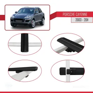Porsche Cayenne 2003-2011 Arası ile uyumlu Basic Model Ara Atkı Tavan Barı SİYAH 3 ADET thumb 4