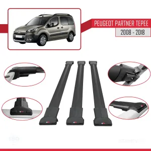 Peugeot Partner Tepee 2008-2018 Arası ile uyumlu FLY Model Ara Atkı Tavan Barı SİYAH 3 ADET BAR thumb 5