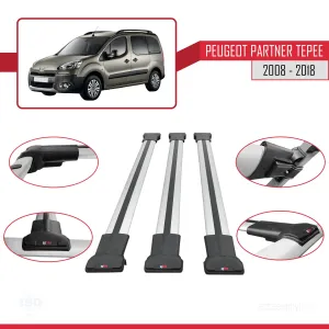 Peugeot Partner Tepee 2008-2018 Arası ile uyumlu FLY Model Ara Atkı Tavan Barı GRİ 3 ADET BAR thumb 5