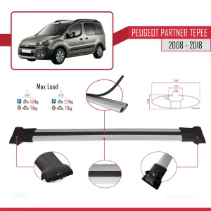 Peugeot Partner Tepee 2008-2018 Arası ile uyumlu FLY Model Ara Atkı Tavan Barı GRİ thumb 4