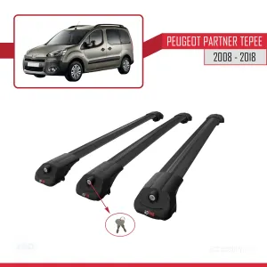 Peugeot Partner Tepee 2008-2018 Arası ile uyumlu ACE-1 Ara Atkı Tavan Barı SİYAH 3 ADET BAR thumb 5