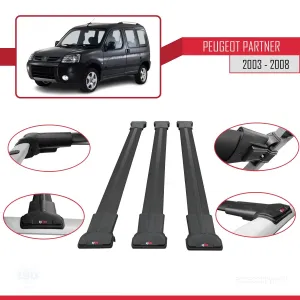 Peugeot Partner 2003-2008 Arası ile uyumlu FLY Model Ara Atkı Tavan Barı SİYAH 3 ADET BAR thumb 5