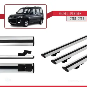 Peugeot Partner 2003-2008 Arası ile uyumlu Basic Model Ara Atkı Tavan Barı GRİ 3 ADET thumb 3
