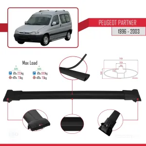 Peugeot Partner 1996-2003 Arası ile uyumlu FLY Model Ara Atkı Tavan Barı SİYAH 3 ADET BAR thumb 4
