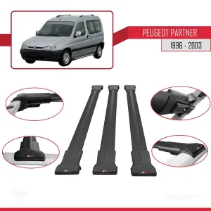 Peugeot Partner 1996-2003 Arası ile uyumlu FLY Model Ara Atkı Tavan Barı SİYAH 3 ADET BAR thumb 5