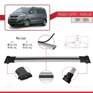 Peugeot Expert - Traveller 2017 ve Sonrası ile Uyumlu FLY Model Ara Atkı Tavan Barı GRİ thumb 5