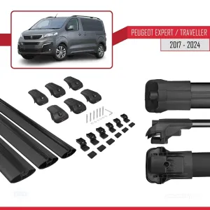 Peugeot Expert - Traveller 2017 ve Sonrası ile uyumlu ACE-1 Ara Atkı Tavan Barı SİYAH 3 ADET BAR thumb 5