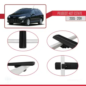 Peugeot 407 ESTATE 2005-2011 Arası ile uyumlu Basic Model Ara Atkı Tavan Barı SİYAH 3 ADET thumb 4