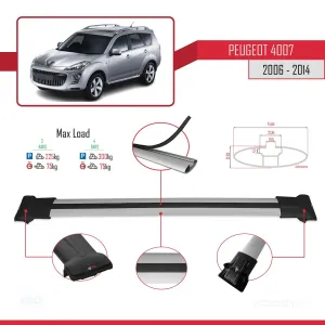Peugeot 4007 2006-2014 Arası ile Uyumlu FLY Model Ara Atkı Tavan Barı GRİ 3 ADET BAR thumb 4
