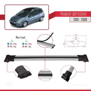 Peugeot 307 ESTATE 2001-2008 Arası ile uyumlu FLY Model Ara Atkı Tavan Barı GRİ thumb 4