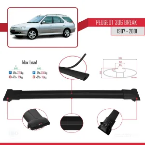 Drs Tuning Peugeot 306 Estate 1997-2001 Arası ile uyumlu FLY Model Ara Atkı Tavan Barı SİYAH 3 ADET BAR - Görsel 4