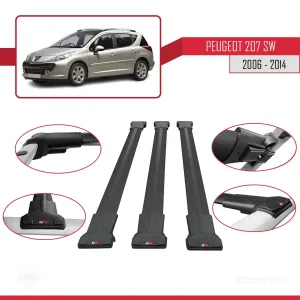 Peugeot 207 SW 2006-2014 Arası ile Uyumlu FLY Model Ara Atkı Tavan Barı SİYAH 3 ADET BAR thumb 5