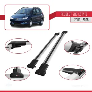 Peugeot 206 Estate 2002-2008 Arası ile uyumlu FLY Model Ara Atkı Tavan Barı GRİ thumb 5