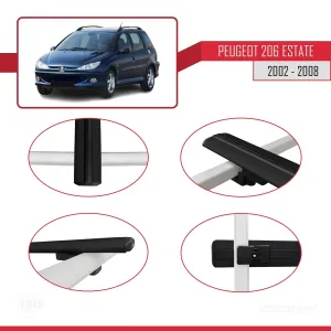 Peugeot 206 Estate 2002-2008 Arası ile uyumlu Basic Model Ara Atkı Tavan Barı SİYAH 3 ADET thumb 4