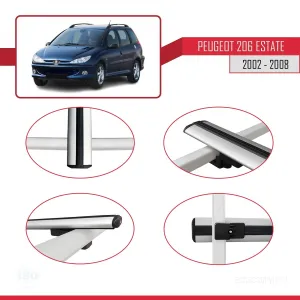 Peugeot 206 Estate 2002-2008 Arası ile uyumlu Basic Model Ara Atkı Tavan Barı GRİ 3 ADET thumb 4