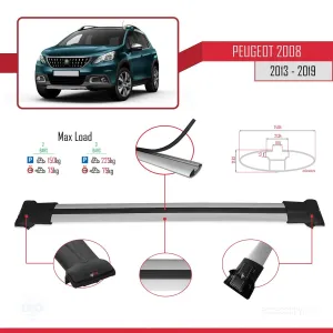 Peugeot 2008 2013-2019 Arası ile uyumlu FLY Model Ara Atkı Tavan Barı GRİ thumb 4