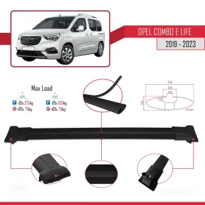 Opel Combo (E) Life PASSENGERVAN 2019-2023 Arası ile uyumlu FLY Model Ara Atkı Tavan Barı SİYAH 3 ADET BAR thumb 4