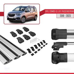 Opel Combo (E) Life PASSENGERVAN 2019-2023 Arası ile uyumlu ACE-1 Ara Atkı Tavan Barı GRİ 3 ADET BAR thumb 5