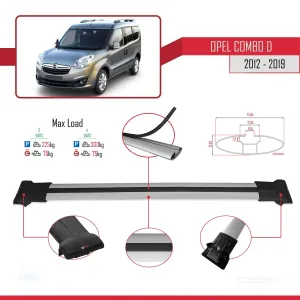 Opel Combo (D) 2012-2018 Arası ile uyumlu FLY Model Ara Atkı Tavan Barı GRİ 4 ADET BAR thumb 4