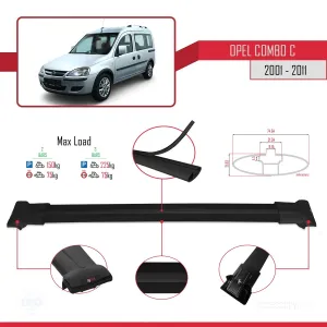 Opel Combo (C) 2001-2011 Arası ile uyumlu FLY Model Ara Atkı Tavan Barı SİYAH thumb 4