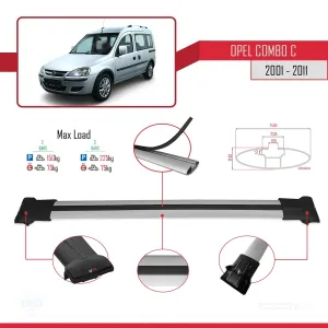 Opel Combo (C) 2001-2011 Arası ile uyumlu FLY Model Ara Atkı Tavan Barı GRİ thumb 4