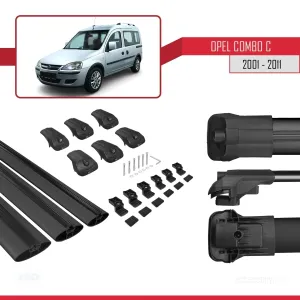 Opel Combo (C) 2001-2011 Arası ile uyumlu ACE-1 Ara Atkı Tavan Barı SİYAH 3 ADET BAR thumb 5