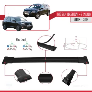 Nissan Qashqai +2 2008-2013 Arası ile uyumlu FLY Model Ara Atkı Tavan Barı SİYAH thumb 4