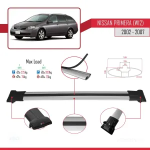 Nissan Primera (W12) 2002-2007 Arası ile Uyumlu FLY Model Ara Atkı Tavan Barı GRİ 3 ADET BAR thumb 4