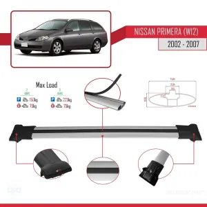 Nissan Primera (W12) 2002-2007 Arası ile Uyumlu FLY Model Ara Atkı Tavan Barı GRİ - Görsel 4