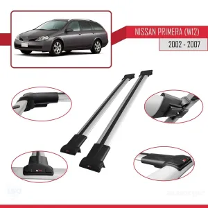 Nissan Primera (W12) 2002-2007 Arası ile Uyumlu FLY Model Ara Atkı Tavan Barı GRİ - Görsel 5