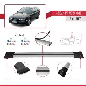 Nissan Primera (W10) 1991-1997 Arası ile Uyumlu FLY Model Ara Atkı Tavan Barı GRİ 3 ADET BAR thumb 4