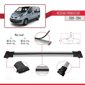 Nissan Primastar 2001-2014 Arası ile uyumlu FLY Model Ara Atkı Tavan Barı GRİ 4 ADET BAR thumb 4