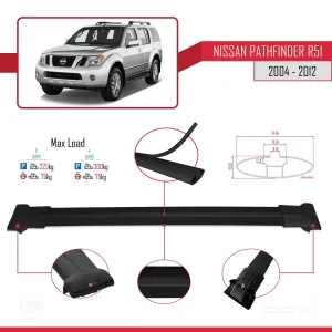 Nissan Pathfinder (R51) 2004-2012 Arası ile Uyumlu FLY Model Ara Atkı Tavan Barı SİYAH 3 ADET BAR thumb 4