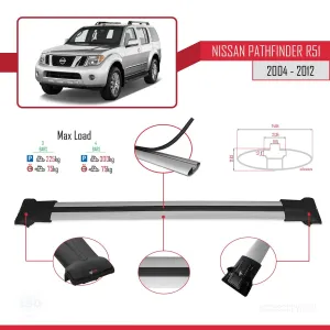 Nissan Pathfinder (R51) 2004-2012 Arası ile Uyumlu FLY Model Ara Atkı Tavan Barı GRİ 3 ADET BAR thumb 4