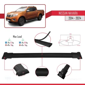 Nissan Navara 2014 ve Sonrası ile Uyumlu FLY Model Ara Atkı Tavan Barı SİYAH 3 ADET BAR thumb 4