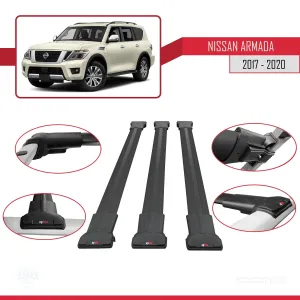 Nissan Armada Y62 2017-2020 Arası ile uyumlu FLY Model Ara Atkı Tavan Barı SİYAH 3 ADET BAR thumb 5