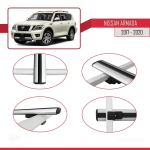 Nissan Armada Y62 2017-2020 Arası ile uyumlu Basic Model Ara Atkı Tavan Barı GRİ 3 ADET thumb 4