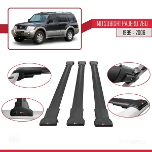 Mitsubishi Pajero (V60) 5 Kapı 1999-2006 Arası ile Uyumlu FLY Model Ara Atkı Tavan Barı SİYAH 3 ADET BAR thumb 5