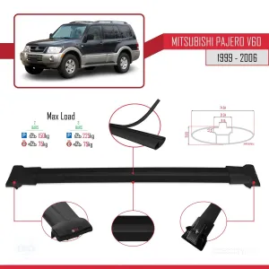 Mitsubishi Pajero (V60) 5 Kapı 1999-2006 Arası ile uyumlu FLY Model Ara Atkı Tavan Barı SİYAH thumb 4